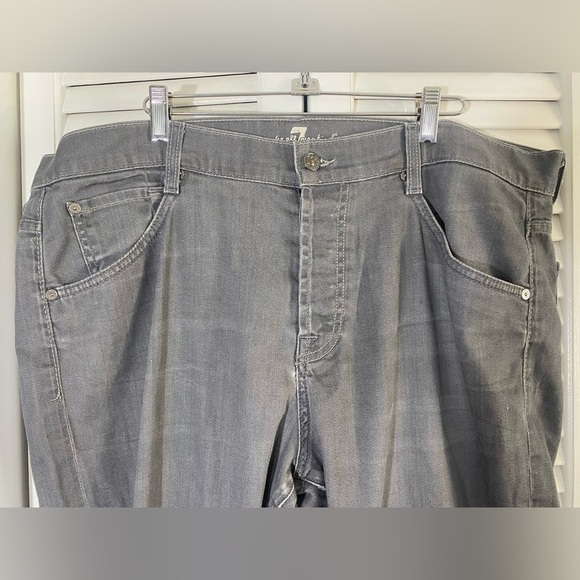7 For All Mankind Grey Straight Leg Button Fly Jeans, Size 38/33, Cotton/Spandex - Picture 4 of 12